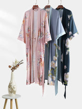 Load image into Gallery viewer, Folding Fan Kimono Robe: Champagne / One Size Fits from S to XL
