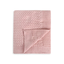 Load image into Gallery viewer, Classic Moss Knit baby Blanket and Bunny Rattle Gift Set - Blush Pink
