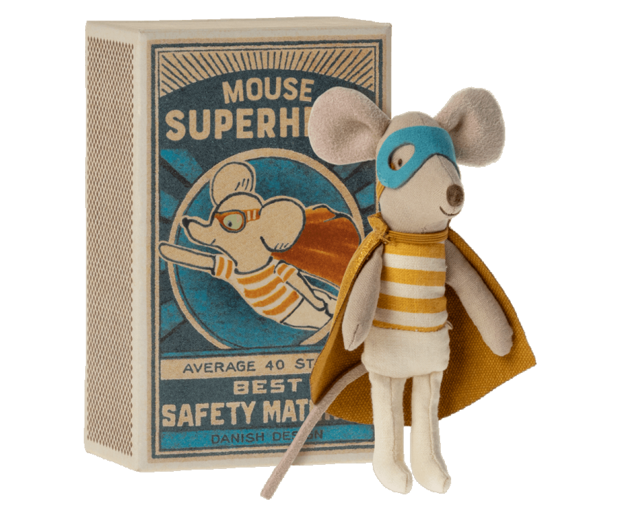 Maileg- Super hero mouse, little brother in box