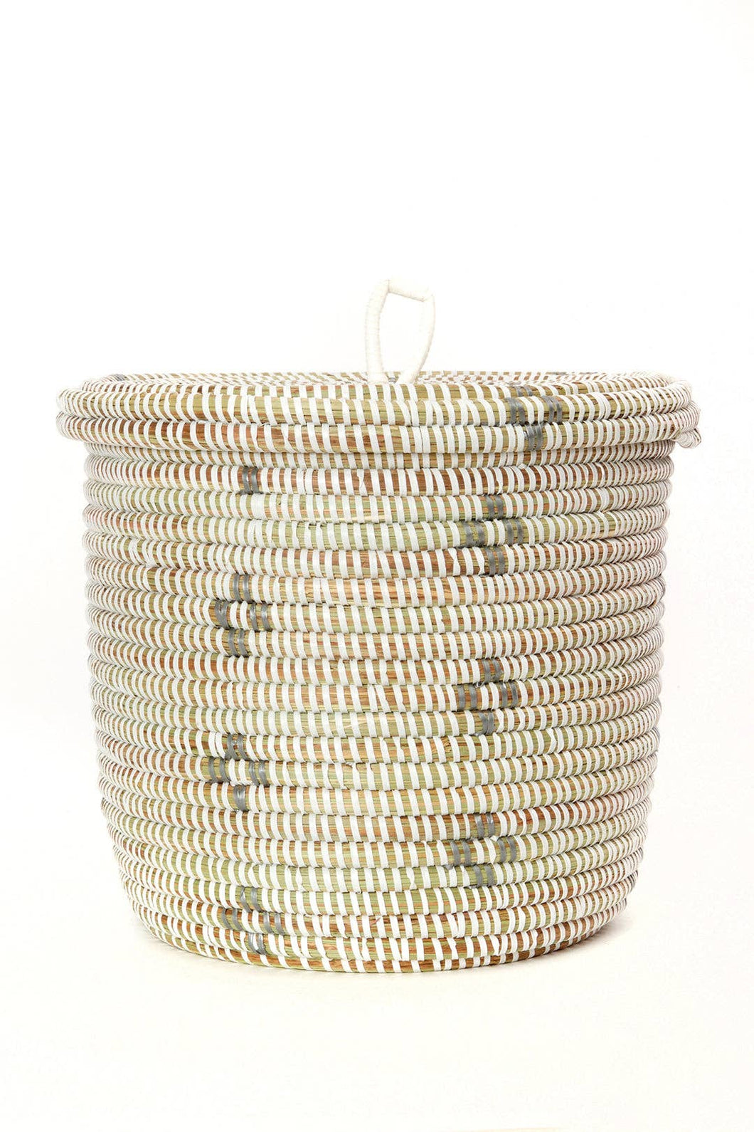 White and Silver Blossom Lidded Storage Basket
