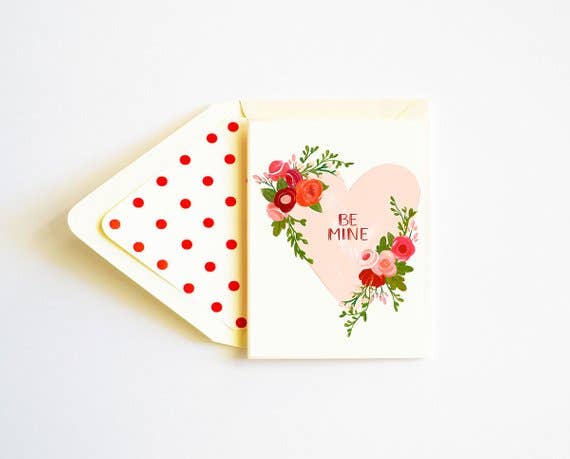 Be Mine Valentine's Day Floral Heart Card