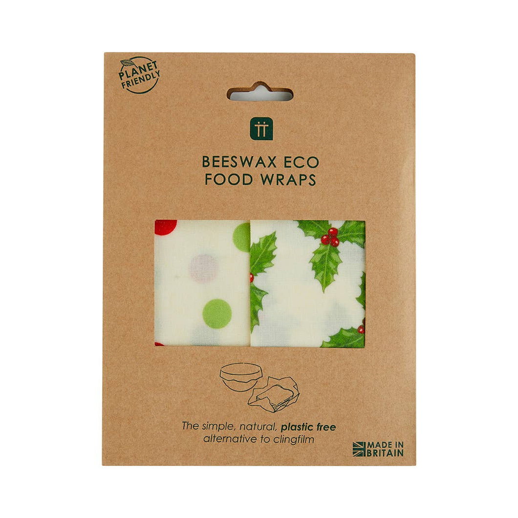 Christmas Holly Beeswax Food Wraps - 2 Pack