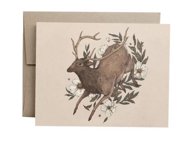 4.25” x 5.5” Floral Elk Greeting Card