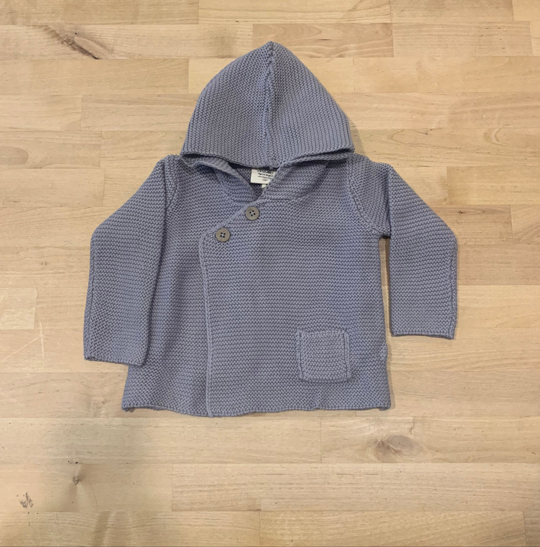 Knit Hooded Button Jacket- Grey