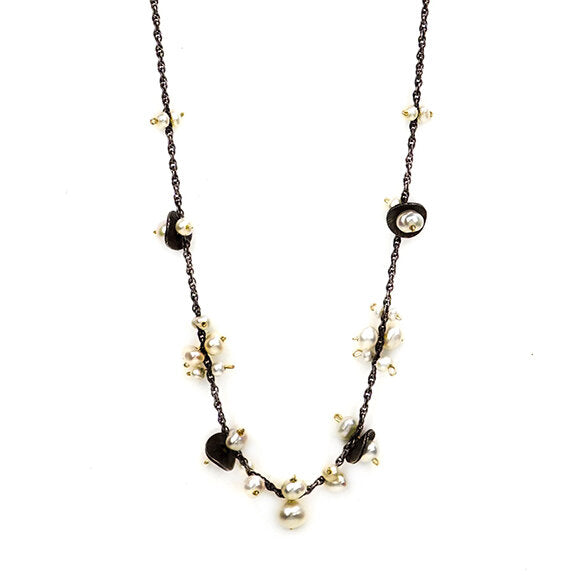 Calliope - Delicate Pearl and Ox Silver Chips Necklace