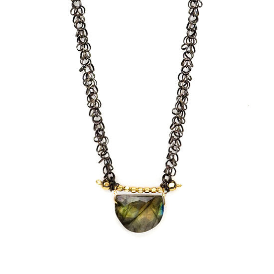 Calliope - Lab Half Moon w/ Gold Beads Necklace
