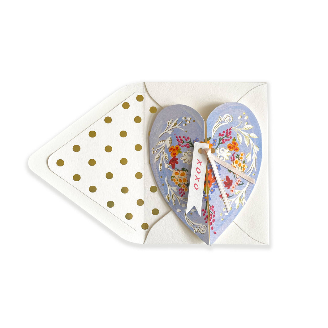 Blue Die Cut Heart with tag XOXO