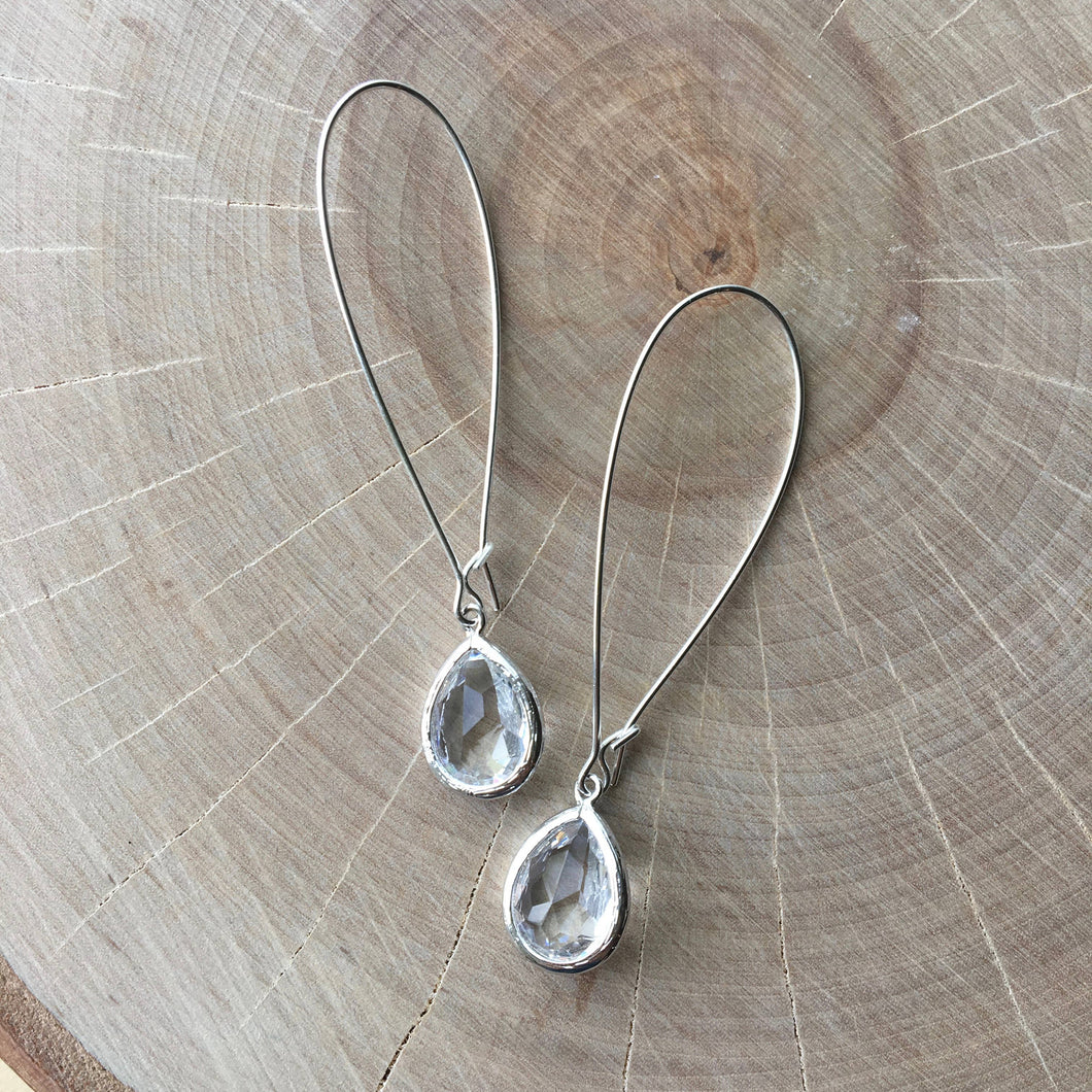 Silver Glass Long Earrings
