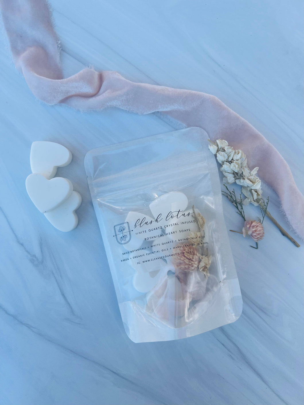 Blush Lotus crystal + botanicals infused heart hand soaps