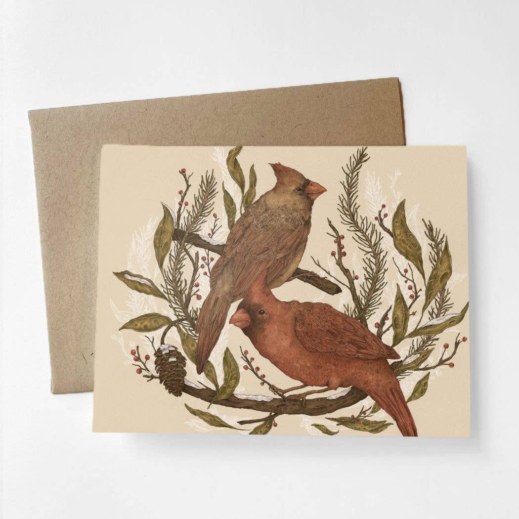 4.25” x 5.5” Wintery Cardinals Greeting Card
